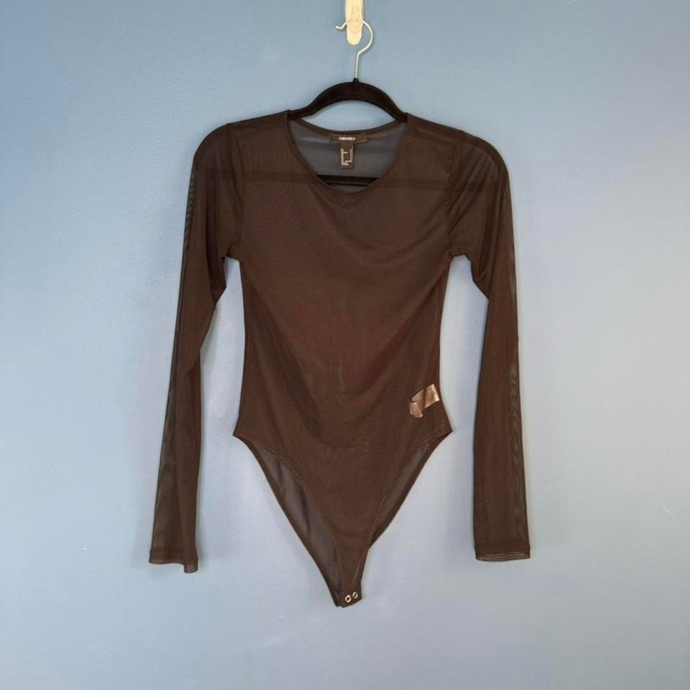 Black Mesh Bodysuit Women's Size Small Forever 21 Long Sleeve Leotard Goth‎ Club